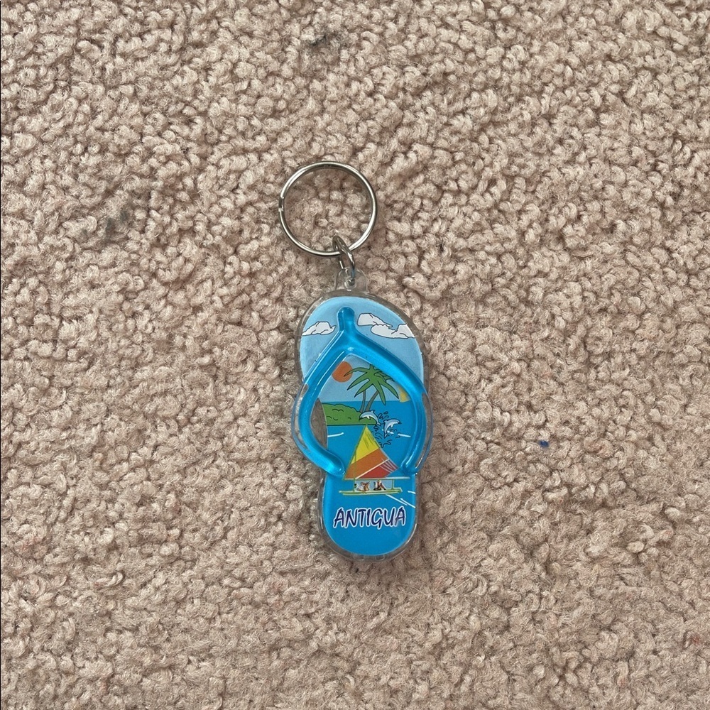 Blue “Antigua” Flip Flop Keychain with Tropical Design